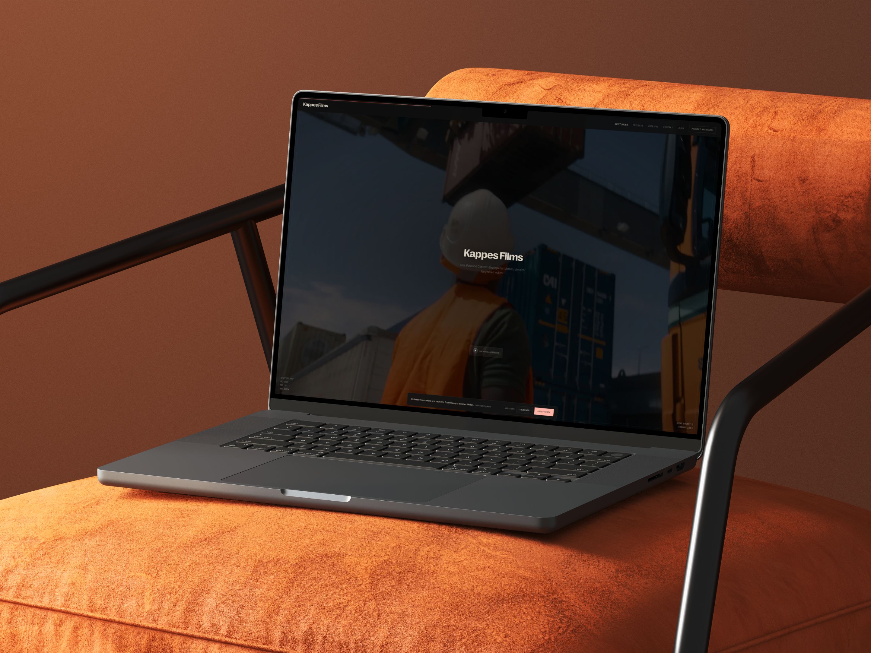 Kappes Films Website auf einem MacBook, cineastische Bildsprache